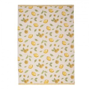 Bavlnená utierka v béžovom farebnom prevedení s dekorom žltých citrónov so zelenými lístkami 47 x 70 cm Clayre & Eef 43365