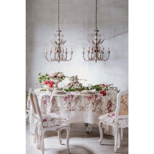 Bavlnený obrus v krásnej krémovej farbe s volánikovým lemom a kvetinovým dekorom 45 x 180 cm Blanc Maricló 39387