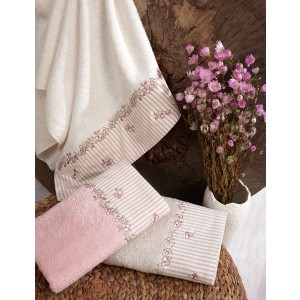 Bavlnený uterák v ružovej farbe s kvetovaným vzorovaním na leme 30 x 50 cm Isabelle Rose 37857