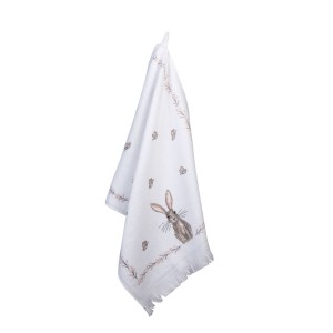 Biely bavlnený uteráčik s krásnym jemným motýlím vzorom a so zajačikom 40 x 66 cm Clayre & Eef 35606