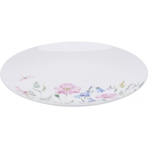 Biely porcelánový tanier s kvetinovým motívom a s vážkou priemer 27 cm 33386