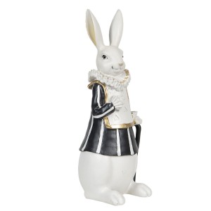 Biely zajac v čierno bielom kabátiku z polyrezinu Clayre Eef 11x10x27 cm 33216