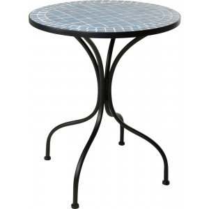 Bistro kovový kruhový skladací stolík v čiernom farebnom prevedení s dekorom modrej mozaiky 60 x 72 cm 43110