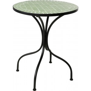 Bistro kovový kruhový skladací stolík v čiernom farebnom prevedení s dekorom zelenej mozaiky 60 x 72 cm 43112