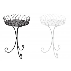 Bistro kovový kruhový stolík v čiernom alebo bielom farebnom prevedení s dekorom 42 x 65 cm 37776