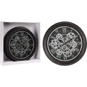 Čierne industriálne nástenné hodiny s rímskymi číslami a pohyblivým hodinovým strojčekom 35 cm 37684