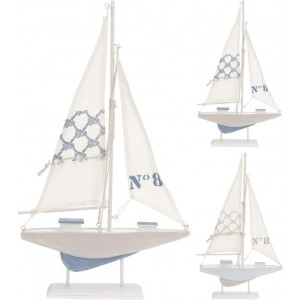 Drevená loďka plachetnica na podstavci v modrej alebo krémovej farbe 24270