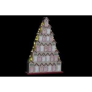Drevená dekorácia adventného kalendára s 24. políčkami a LED osvetlením 37 x 8 x 53 cm 39578