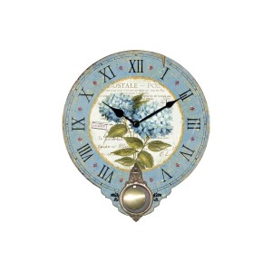 Drevená dekorácia nástenných hodín s dekorom modrých hortenzií v retro štýle a pohyblivým strojčekom 30 x 35 cm Isabelle Rose 42124