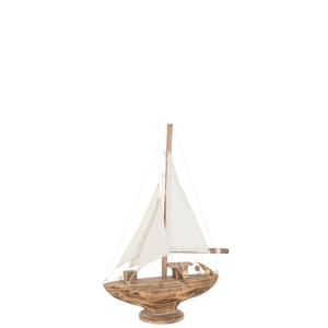 Drevená dekorácia plachetnice s textilnými komponentmi na drevenom stojane 22 x 8 x 24,5 cm JOLIPA 39200