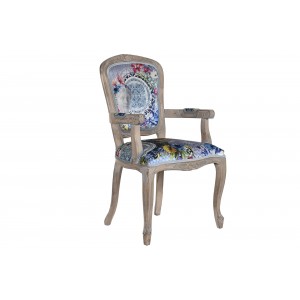 Drevená stolička potiahnutá kvietkovanou látkou s opierkami a s drevenými prírodnými nožičkami 58 x 57 x 96 cm 39604
