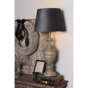 Drevená stolná lampa v sivom farebnom prevedení v ošúchanom vintage štýle 13 x 50 cm Clayre & Eef 42402