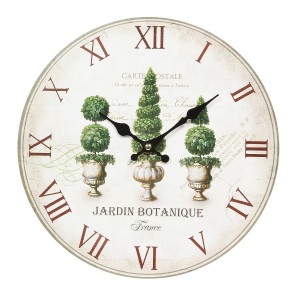 Drevené krémové nástenné hodiny vo vidieckom štýle s motívom stromov Ø 28 x 3,5 cm 38177