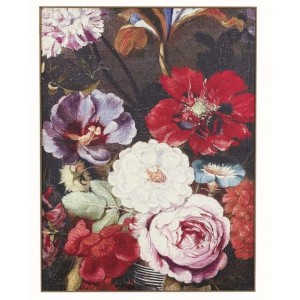 Drevený hnedý rám s plátnom a kvetinovým vzorom v schaby chic romantickom štýle 81 x 61 x 3 cm Blanc Maricló 37224