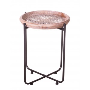 Drevený kruhový stolík v hnedom farebnom prevedení na kovových nohách vo vintage rustikálnom štýle 40 x 49 cm 39691