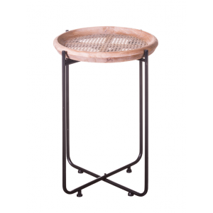 Drevený kruhový stolík v hnedom farebnom prevedení na kovových nohách vo vintage rustikálnom štýle 43 x 57 cm 39692