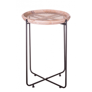 Drevený kruhový stolík v hnedom farebnom prevedení na kovových nohách vo vintage rustikálnom štýle 51 x 67 cm 39693
