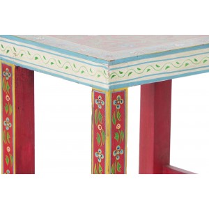 Drevený stolík veľký ručne maľovaný z mangového dreva s krásnym folkovým dekorom 45 x 30 x 45 cm 35363