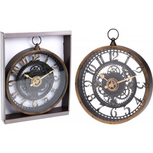Hnedé patinované industriálne nástenné hodiny s číslami a pohyblivým hodinovým strojčekom 26,7 x 5 cm 43174