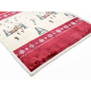 Huňatá deka v červenom farebnom prevedení so zimným dekorom lyžiarov 160 x 210cm 42643