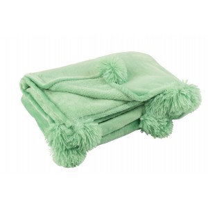 Huňatá deka v krásnej svetlozelenej farbe s pomponmi na bokoch deky 170 x 130 37741