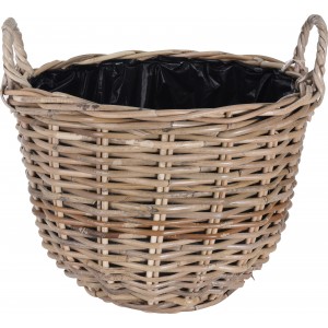 Ratanový košík v prírodnej farbe s dvoma rúčkami vystlaný čiernou fóliou 38 x 42 cm 29001