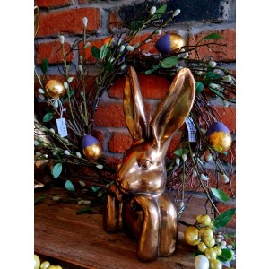 Keramická dekorácia zajaca v zlatom farebnom prevedení s dlhými ušami 16 x 10,5 x 30,5 cm 39502