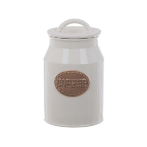 Keramická dóza na kávu v bielom farebnom prevedení s poklopom a nápisom Coffee 11 x 11 x 19 cm Blanc Maricló 42275