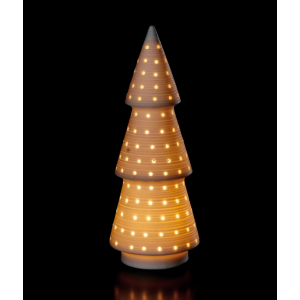 Keramická vianočná dekorácia stromčeka v bielom farebnom prevedení s LED osvetlením 8,5 x 22,5 cm 41841