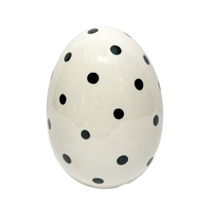 Keramické biele vajíčko v jednoduchom štýle s bodkovaným čiernym dekorovaním 11,9 x 11,9 x 16,4 cm 39836