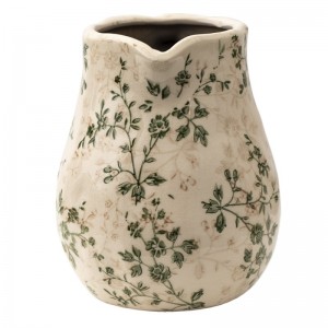 Keramický béžový džbán s obitým vzhľadom s dekorom kvietkov vo vintage štýle 20 x 16 x 20 cm Clayre & Eef 37609