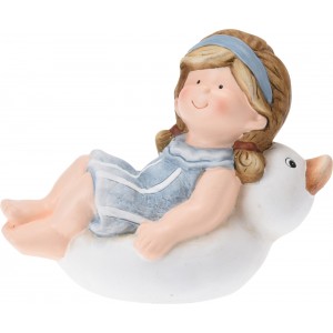 Keramický chlapec alebo dievča ležiace na nafukovačke s motívom kačky 12 cm 37104