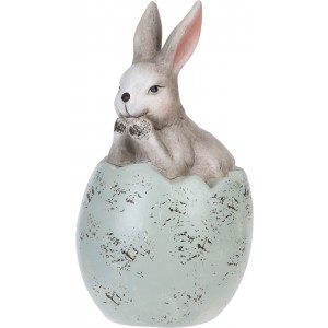 Keramický hnedý rozkošný usmievajúci sa zajačik vo farebnom prasknutom vajíčku 19 cm 37109