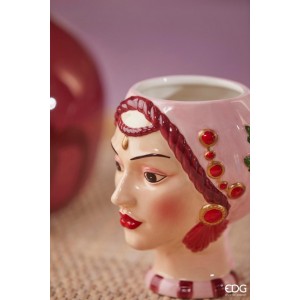 Keramický hrnček v ružovom farebnom prevedení s hlavou ženy a troch prevedeniach zo sicílskej kolekcie 12 cm EDG 42084