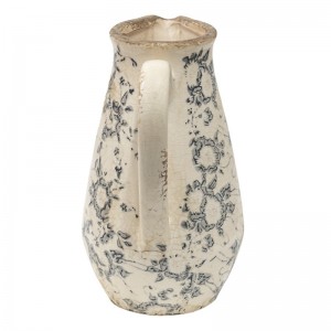 Keramický krémový džbán s obitým vzhľadom s dekorom kvietkov vo vintage štýle 16 x 12 x 22 cm Clayre & Eef 38103