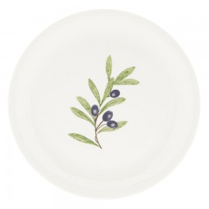 Keramický plytký tanier v bielom farebnom prevedení s dekorom olív 28 x 2 cm Clayre & Eef 43238