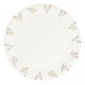 Keramický plytký tanier v bielom farebnom prevedení s dekorom sliepočiek 28 x 2 cm Clayre & Eef 43239