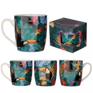 Keramický pohár s tropickým dekorom a tukanom 9x12x8,5 cm v kartónovej krabičke PUCKATOR 31176