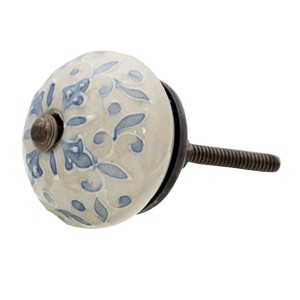 Keramický úchyt bielo-modrý  ako gombík na zásuvku 4 x 3 cm Clayre & Eef 35613