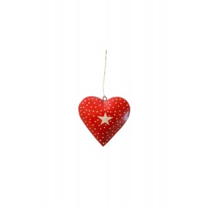 Kovová dekorácia ako kovové červené srdce s bielymi bodkami a hviezdou s jutovou šnúrkou na zavesenie 12 x 12 cm Isabelle Rose 35861