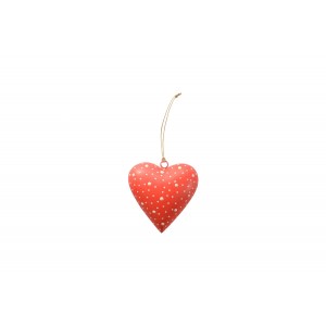 Kovová dekorácia ako kovové červené srdce s bielymi bodkami a s jutovou šnúrkou na zavesenie 10 x 10 cm Isabelle Rose 36543