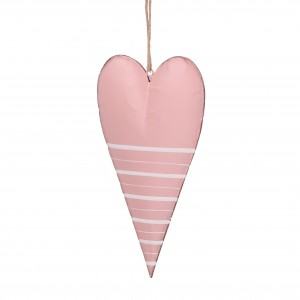 Kovová dekorácia ružové srdce s bielym dekorom a s jutovou šnúrkou na zavesenie 14/24 x 7,5 x 1,7 cm 40139