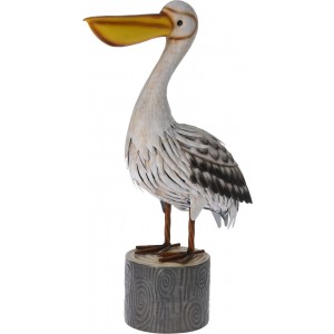 Kovová dekorácia stojaceho pelikána s veľkým zobákom na kovovom podstavci v dvoch variantoch 40,5 cm 37185