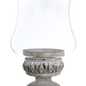 Kovová dekorácia svietnika so sklenenou vázou v sivom farebnom prevedení v ošúchanom štýle 13 x 13 x 36 cm Blanc Maricló 42272