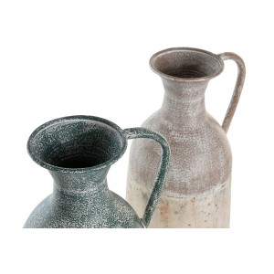 Kovová dekorácia vázy s uškom a patinovaním v dvoch farebných prevedeniach 18 x 18 x 50 cm 40475