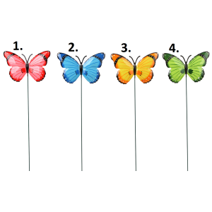 Kovová záhradná dekorácia napichovačky v tvare motýľa na kovovej tyči v štyroch prevedeniach 16 x 0,8 x 65 cm 42476