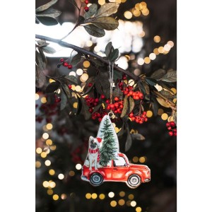 Kovová závesná dekorácia červeného vianočného autíčka so psíkmi v troch prevedeniach 12 x 13 cm Blanc Maricló 42511