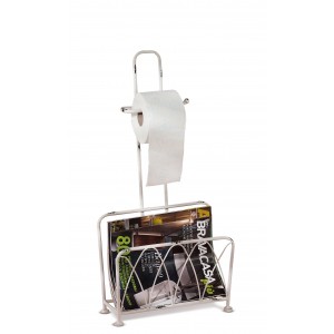 Kovový biely patinovaný vintage stojan na WC papier a na časopisy s obitým vzhľadom 32 x 16 x 66,5 cm 37757