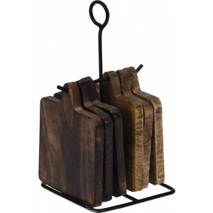 Kovový čierny stojan držiaci šesť drevených dosiek na krájanie s úchopom 20 cm 36400