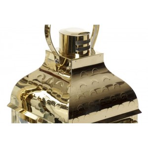 Kovový zlatý lampáš ako svietnik uzatvárateľný so sklenenou výplňou 18 x 18 x 50 cm 37008